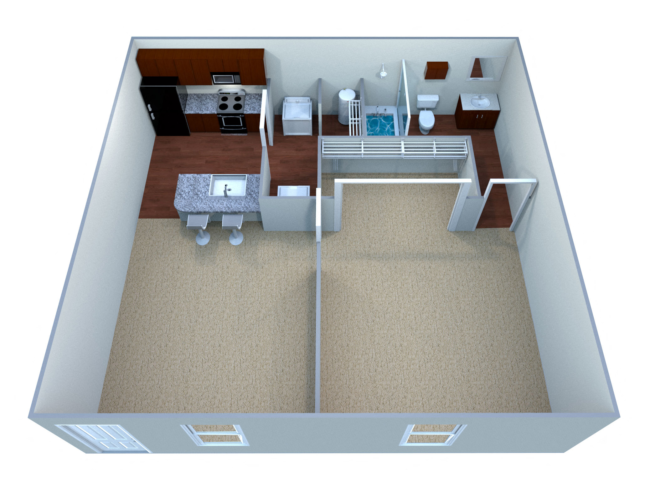 Floor plan for 1 bed, 1 bath, 544 sqft